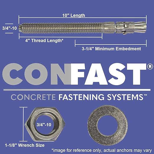 CONFAST 3/4" x 10" Galvanized Wedge Anchor (Box of 10)