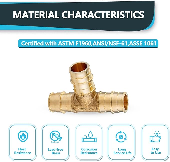 (5-Pack) Seelink 1/2" x 1/2" x 1/2" PEX-A Tee Expansion Fittings, for PEX Tubing Pipe Hose Fittings, ASTM F1960(PEX1960041-5Pack)
