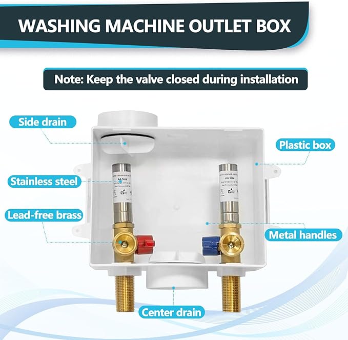 Washing Machine Outlet Box, Center Drain/Side Drain, 1/2 Inch MIP Sweat Inlet x 3/4 Inch MHT Outlet Connection, with Stainless Steel Water Hammer Arrestor (Pack of 10)(WM006-10Pack)
