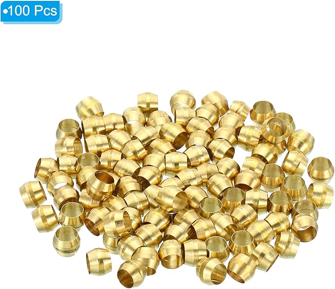 PATIKIL Brass 4mm Compression Sleeves Ferrules, 100 Pack Brass Ferrule Fittings for Air Water Gas Pipe