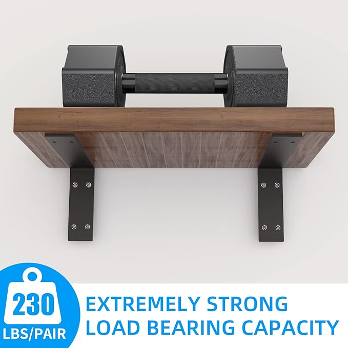 YUMORE Heavy Duty Shelf Brackets, 1/5IN Thicken Countertop Support L Bracket, Matte Black Rustic Industrial Metal Bracket Includes Hardware, 2 Pack (6"x4")