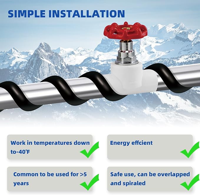 18FT Heat Cable for Water Pipes, Prevent Freezing & Easy Installation, Water Pipe Heat Cable With Thermostat Self-Regulating, Pipe Heating Trace System 120 V