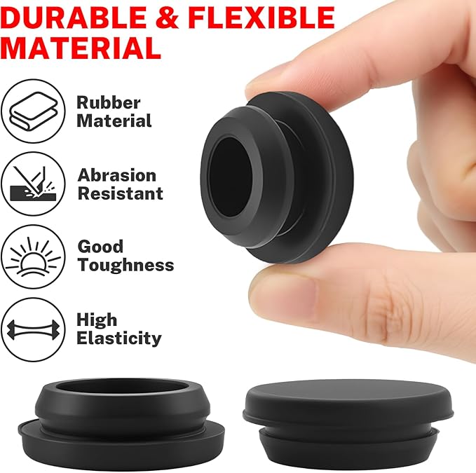 145 PCS Black Rubber Plugs, 8 Sizes of Round Hole Rubber Plugs, Round Hole Silicone Plug Snap Locks, Suitable for Automobiles and Furniture.