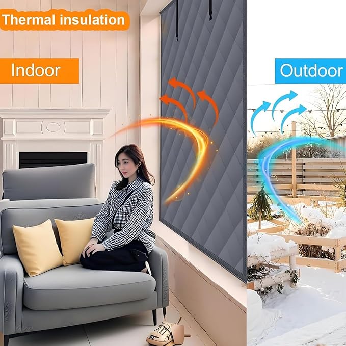 Thermal Window Cover for Wintern, Window Insulation Kit Blackout Oxford Curtain, Thicken Warm Waterproof Attic Insulation Blanket, Draft Blocker in Home RV 38 39 47 57 62 63in(Brown,75x102in)