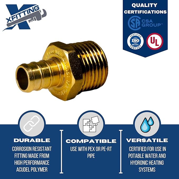 XFITTING 1/2 inch Pex x 1/2 inch Male NPT Adapter, 24-4-1=10X, 10 Pieces