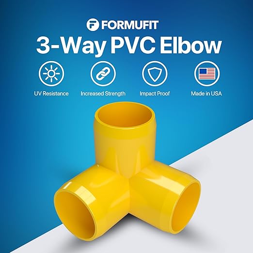 FORMUFIT 1-1/4" 3-Way Elbow Furniture Grade PVC Fitting in Yellow, Made in USA, UV-Resistant, Impact-Proof, 1.660" Actual Socket Diameter (Pack of 4)