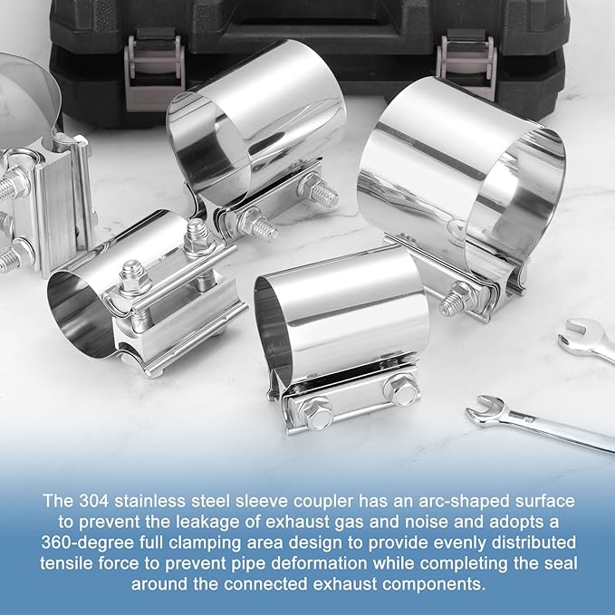 uxcell 5 Inch Exhaust Clamp, 304 Stainless Steel Butt Joint Band Clamp Sleeve Coupler Pipe Repair Clamp Universal Widening Clamp for Exhaust Pipes Mufflers, Silver