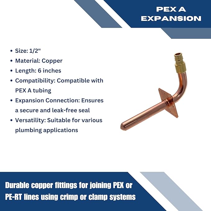 XFITTING 1/2 inch Pex A Expansion Stub Out Elbow with Flange 3.5 inch x 6 inch, F1960, Copper, 30-3-8=10X, 10 Pieces
