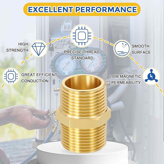 6 Pack Brass Pipe Fittings, 3/4" Male NPT to 3/4" Male NPT Brass Hex Nipple, Male Pipe Adapter Reducer for Air, Oil, LP