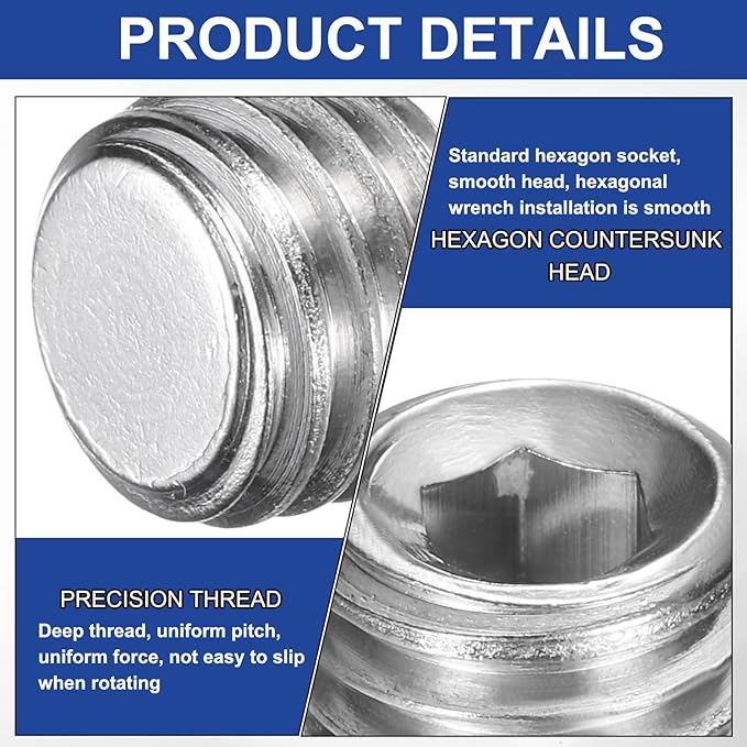 PATIKIL 5 Pcs 304 Stainless Steel Pipe Plug M14 x 2 Male Internal Hex Thread Socket Pipe Plug Hex Countersunk Pipe Fitting for Sealing Water Oil Gas Pipeline, Silver