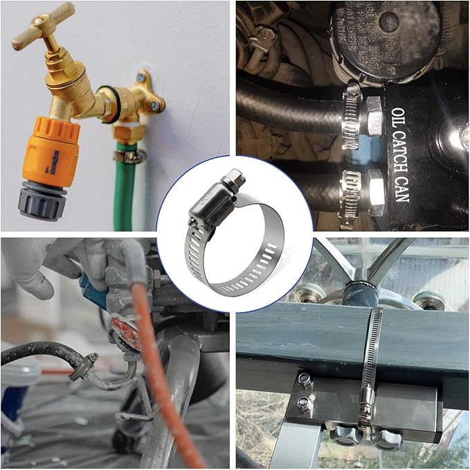 25 Pack Stainless Steel Hose Clamps, 3/8 inch to 5/8 inch Worm Gear Metal Hose Clamps for Pipe, Dryer Repair, Tubing and Fuel Line