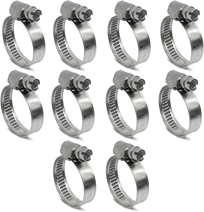 Embossed Worm Gear Hose Clamps Size#10, 5/8-1-1/16 inch Adjustable Heavy Duty Stainless Steel Hose Clamp, all 304 for Radiator Hose Clamps (16-27 mm, 10 Pack)