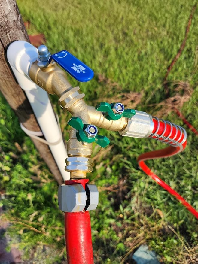STYDDI Garden Hose Splitter Full Flow, Brass Heavy Duty Hose Splitter 2-Way High Flow, All Metal Hose Y Splitter with Shutoff, Outdoor Faucet Splitter Hose Connector, Water Hose Y Valve Tap Adapter