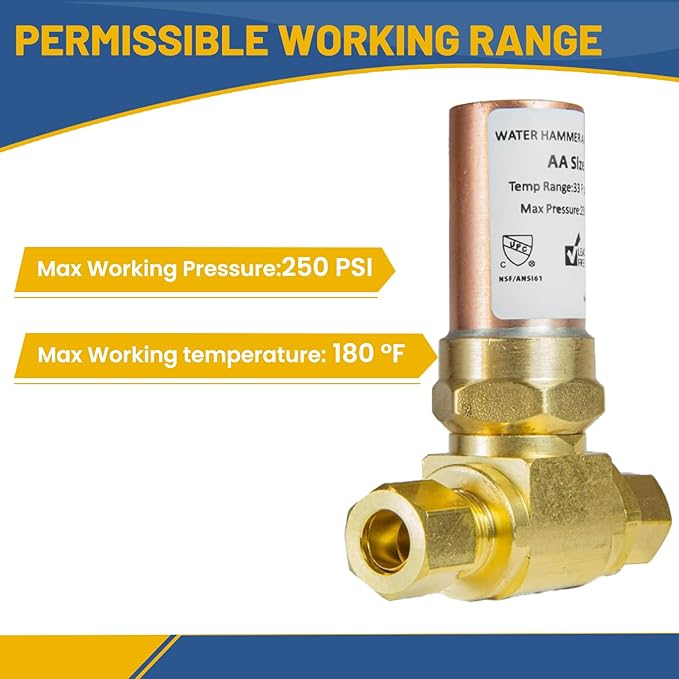 Water Hammer Arrestor,3/8" OD Comp. X 3/8" OD Tee Copper Water Arrestor,for Dishwasher Connection(20PACK,Copper Arrestor)(HAMMER012-20Pack)