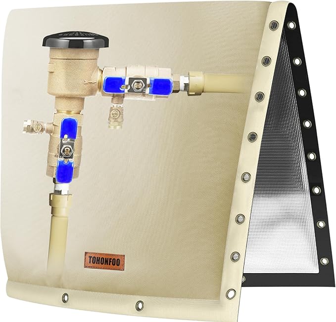2-Way Opening Backflow Preventer Pipe Insulation Cover (5°F) - Irrigation Sprinkler Valve Cover - Water Well Pump Cover - Sturdy 5 Layers for Winter Freeze Protection (36" W x 36" H, Beige