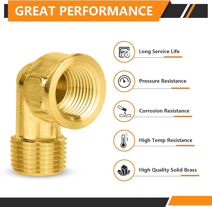 10-PCs HeSun Brass Pipe Fitting, 3/8" NPT Male x 3/8" NPT Female 90-Degree Barstock Street Elbow
