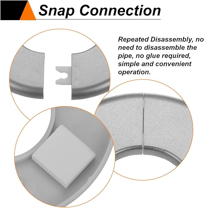 HARFINGTON 4pcs Wall Split Flange 44mm/1.7" Self-Adhesive Plumbing Cover Plates ABS Plastic Round Escutcheon Plate Buckle Design for Water Pipe Bathroom Kitchen Decoration, Gray