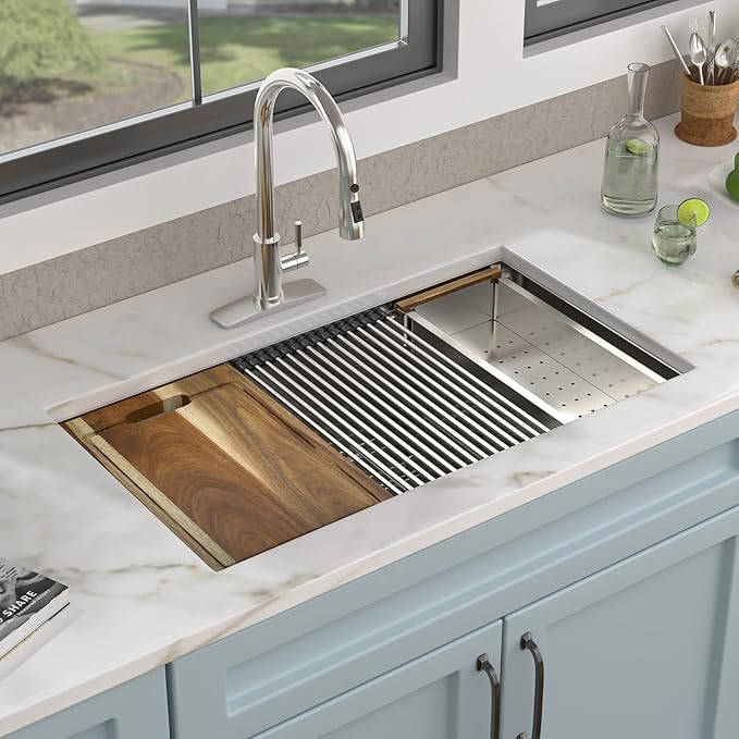 33 Undermount Kitchen Sink - Fulorni 33"x19" Kitchen Sink Ledge Workstation 16 Gauge 304 Stainless Steel Under Counter Single Bowl Basin