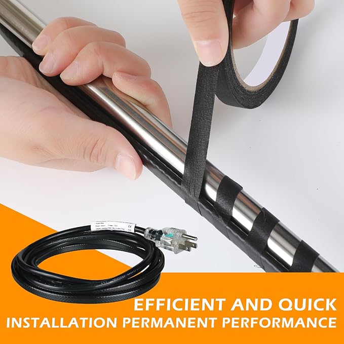 Kingdder 6FT - 48FT Heat Tape for Water Pipes Thermostat Self Regulating Heating Cable with Power Indicator Plug Built-in, Heavy Duty Heating Cable for Pipe Freeze Protection, 120V 8W/ft(1 Pcs,42 Ft)