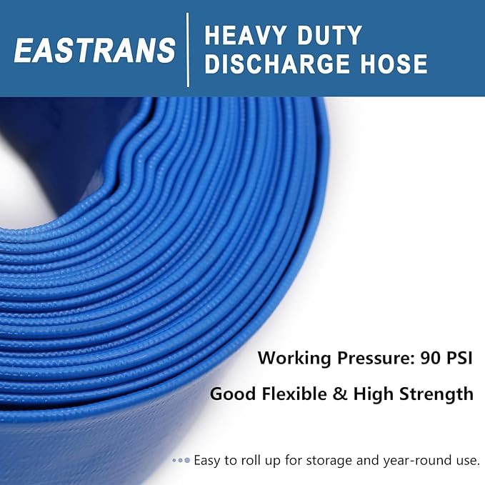 2" x 50' Blue PVC Discharge Hose with Camlock C and E Fittings, Cam Lock Fitting Type A included Heavy Duty Backwash Hose, Durable Reinforced Pool Drain Hose for Swimming Pools