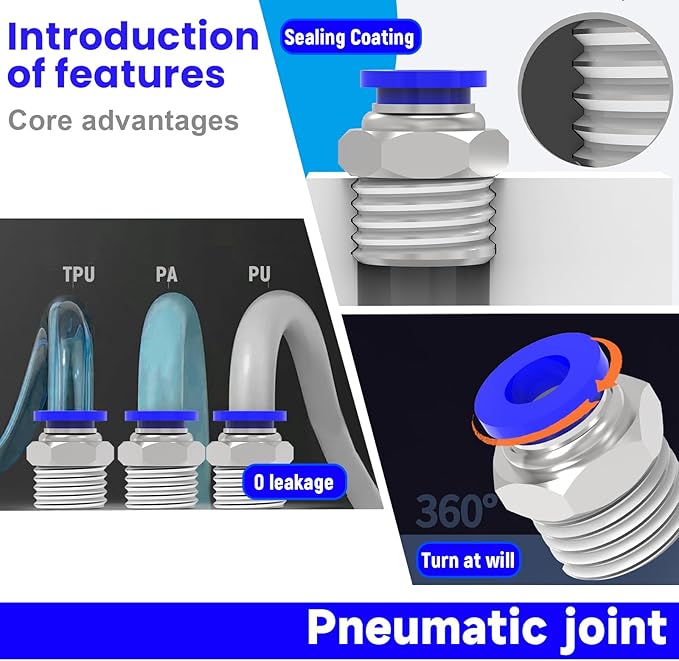 Nickel-plated Iron 3/8"Tube OD x 1/4"NPT 20Packs Quick Release Connectors Straight Thread Push to Connect Tube Fittings