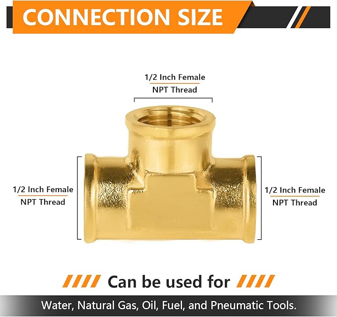100-PCs HeSun Brass Pipe Fitting, 1/2" x 1/2" x 1/2" NPT Female Thread Tee