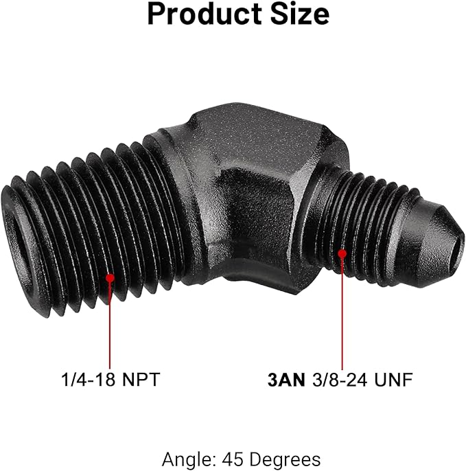 EVIL ENERGY 3AN Male Flare to 1/4" NPT Pipe 45 Degree Fitting Adapter Aluminum Black