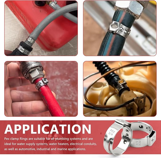 Newdeli 40pcs 3/4 inch Pex Crimp Rings Stainless Steel PEX Clamps Single Ear Hose Clamps Pex Fittings Cinch Pinch Clamp for Pipe Tubing Plumbing