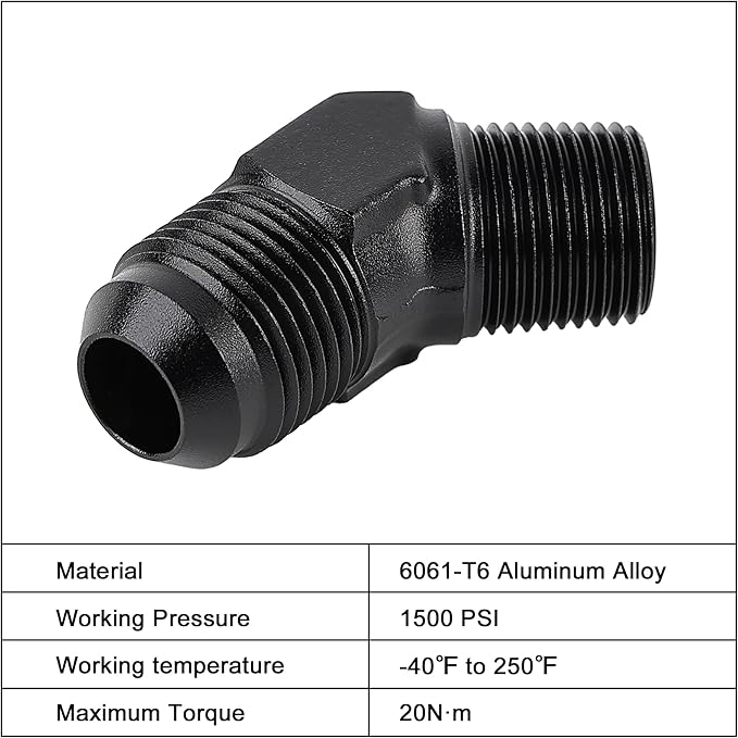 EVIL ENERGY 8AN Male Flare to 3/8" NPT Pipe 45 Degree Fitting Adapter Aluminum Black