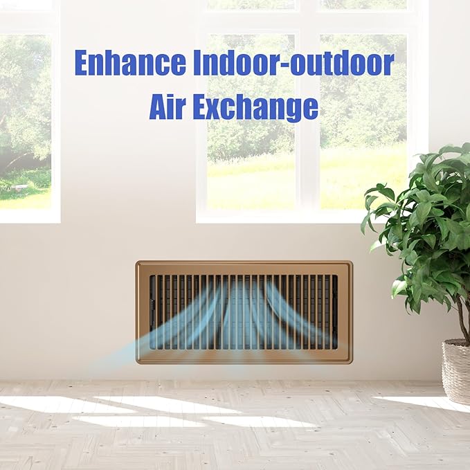 Floor Register Fits 6x14 and 14x6 Duct Opening - Floor Vent Covers with Heavy Duty Steel - Wide Adjustable Louvers for Maximum Airflow - Vent Covers for Home Floor & Wall & Ceiling - Brown - 4 Pack