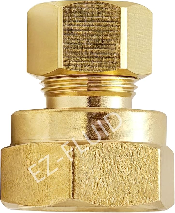 (1Pk) EZ-Fluid 1/4" Comp x 1/4" FIP Compression x FIP Female Adapter Reducing Union Coupling Fittings Connector,LF Brass Compression Tube Fitting Safe for Drinking water Plumbing