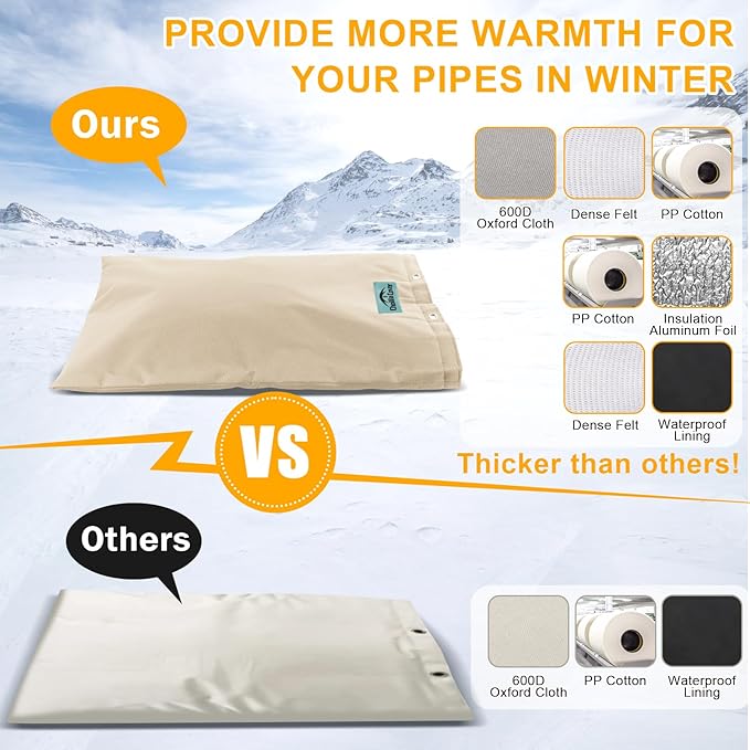 Backflow Preventer Cover Insulated (5°F) - 18" W x 24" H, 7-Layer Thick Fabric with Aluminum Foil for Winter Pipe Freeze Protection, Outdoor Sprinkler Valve Cover, Khaki