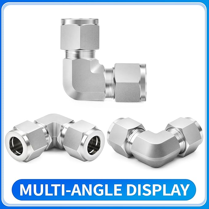 ChillWaves 304 Stainless Steel Compression Tube Fitting, 1/2" OD x 1/2" OD 90 Degree Elbow Compression Union Connector(1-PACK)