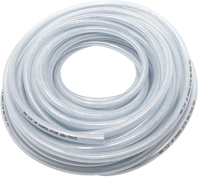 Gloxco Clear Braided PVC Tubing, Food Grade, Heavy Duty Reinforced Hose, 5/16" ID, 100 Ft Length