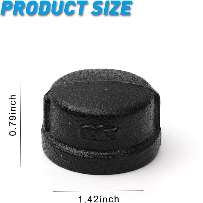 3/4" Black Pipe Cap, Home TZH 20 Pack Malleable Cast Iron Female Pipe Caps for Steam-Punk Vintage Shelf Bracket DIY Plumbing Pipe Decor Furniture (20, Black 3/4 Inch)