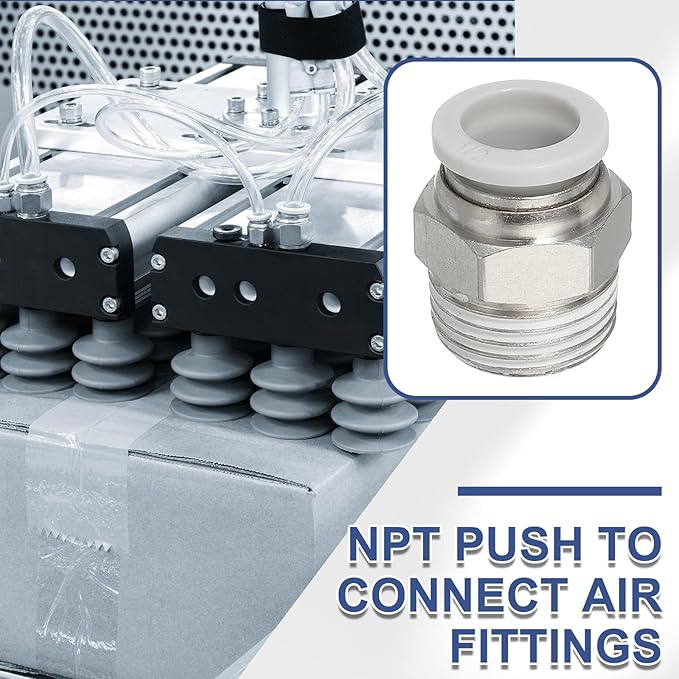 MECCANIXITY 2 Pcs NPT Push to Connect Air Fittings, Male Straight 1/2" Tube OD x 1/2" NPT Thread Air Quick Connector Coupling Adapter for Gas Hose Pneumatic Tools, White