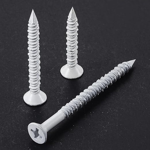 WenSilon(100 PCS) 3/16" x3-3/4 White Concrete Screw Anchor White Flat Head for Anchoring to Masonry, Block or Brick Stucco