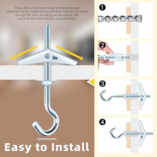 30Pcs 3 Types Toggle Bolts Assortment Kit, M4 M6 Toggle Bolt Eye Bolt Butterfly Anchors and 1/4", 1/8" Butterfly Toggle Anchors, Drywall Anchors with Wing Nut for Hanging Lamps Heavy Items