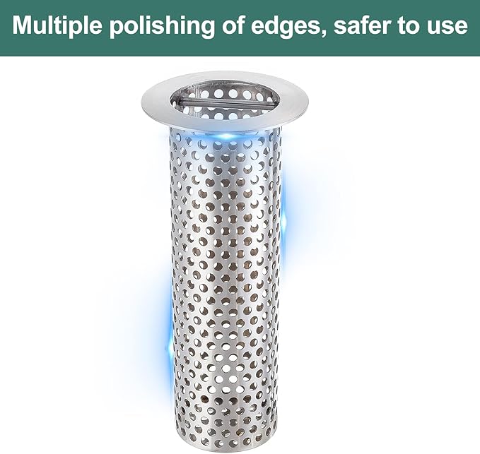 Commercial Floor Drain Strainer, 3 1/2" Lip Diameter x 6" Tall Perforated Cylindrical Mesh 316 Stainless Steel Drain Strainer with Carry Handle for Restaurant/Factory/Kitchen/Laboratory