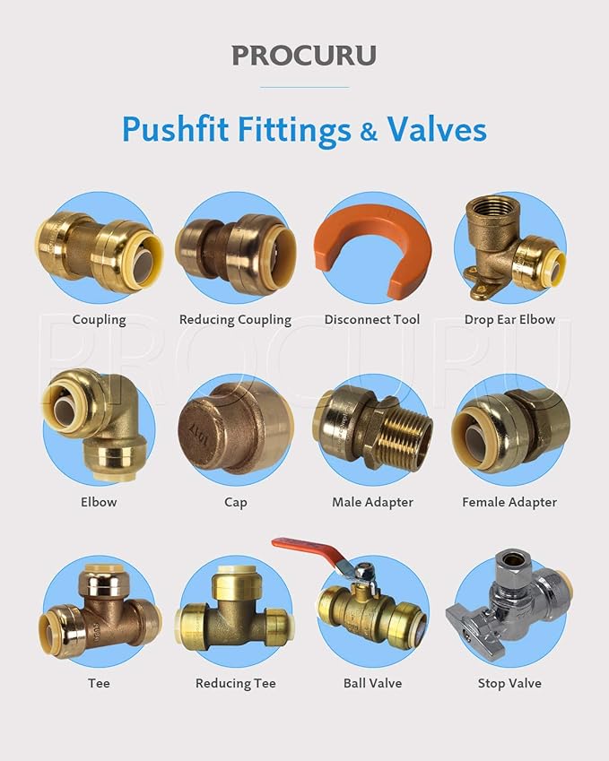 PROCURU 1-Pack 1-Inch PushFit Forged Brass Ball Valve, Push-to-Connect Full Port, Heavy Duty Valve for Copper, PEX, CPVC, Certified Safe (8X8316-1P)