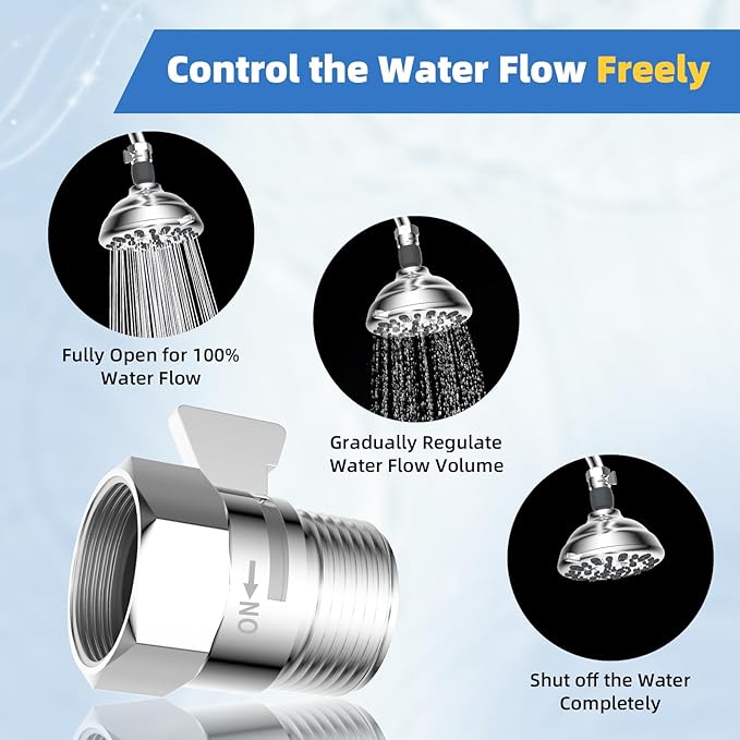 Hibbent All Metal 3 Pack Shower Head Flow Control Valve, G1/2 Brass Shut-off Valve with Metal Handle Lever, Shut OFF Water Flow Control Regulator for Handheld Shower, or Bidet Sprayer, Chrome