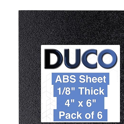 Duco USA-Made ABS Plastic Sheet 1/8 Inch Thick 4" x 6" - 6 Pack of Black Thermoplastic Panels - Textured, Heat Moldable ABS Board for DIY, Car Interiors, Crafts, and More