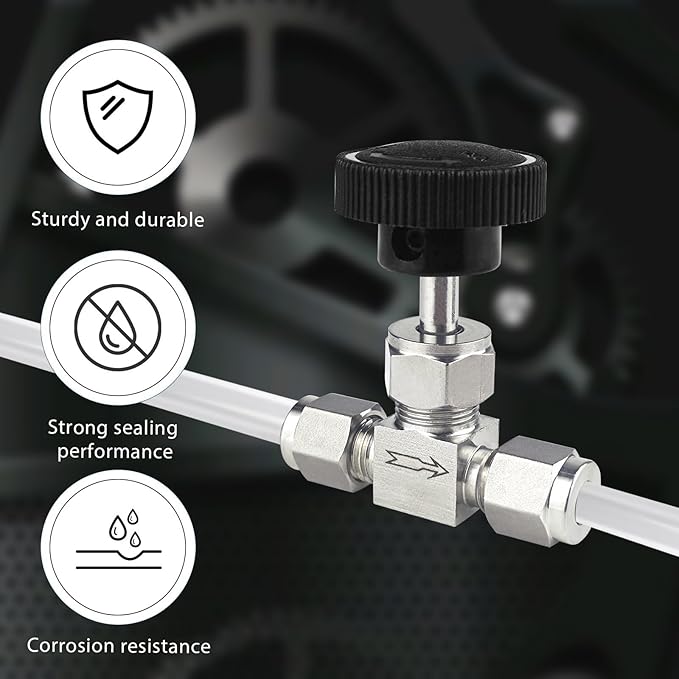 1 Piece3/8NeedleValve，O.D.3/8 Inch，Flow Control Valve,for Connecting0.95cm Stainless SteelTubing, Copper, RigidPlastic Tubing, Used to Control Water, Gas and Oil. Stainless Steel 304.