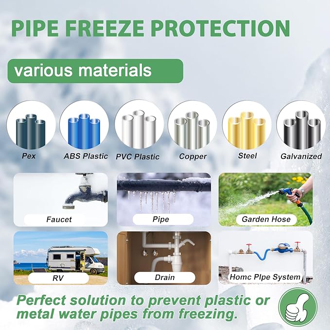 HEATIT Pipe Heat Cable for Water Pipe Freeze Protection, Self-Regulating Heat Tape, Heat Trace for Pipes, Roof Heat Cable, Gutter Heat Cable 120 V 60FT