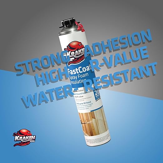 Kraken Bond Fastcoat Fire Rated Spray Foam Insulation Kit - (12x27.1 oz.) (R-Value 11.32 / 2in) Closed Cell Expanding Foam - Heat and Acoustic Insulation, Gun & Cleaner Includes, 240 Board Ft 12 Pack
