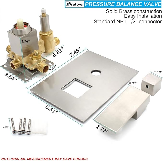 Drettyer Brushed Nickel Solid Brass 3 Way Outlet Function Shower Diverter Valve Pressure Balancing Mixer Shower Valve Kit Replacement