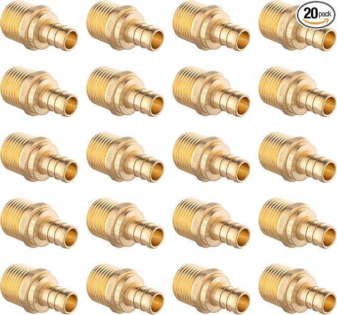 20-Pack EFIELD Barb Crimp PEX 3/4" x 3/4" NPT Male Threaded Adapter, Brass Plumbing Fittings, UPC Certified,(PEX1807269-20PCS)