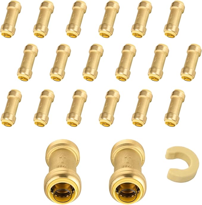 20-Pack Niikappu Pushfit Check Valve, 3/4-Inch Brass Plumbing Fittings Connect for PEX, Copper, CPVC, PE-RT Pipes, with Disconnect Clip(PF-VALVE063-20)