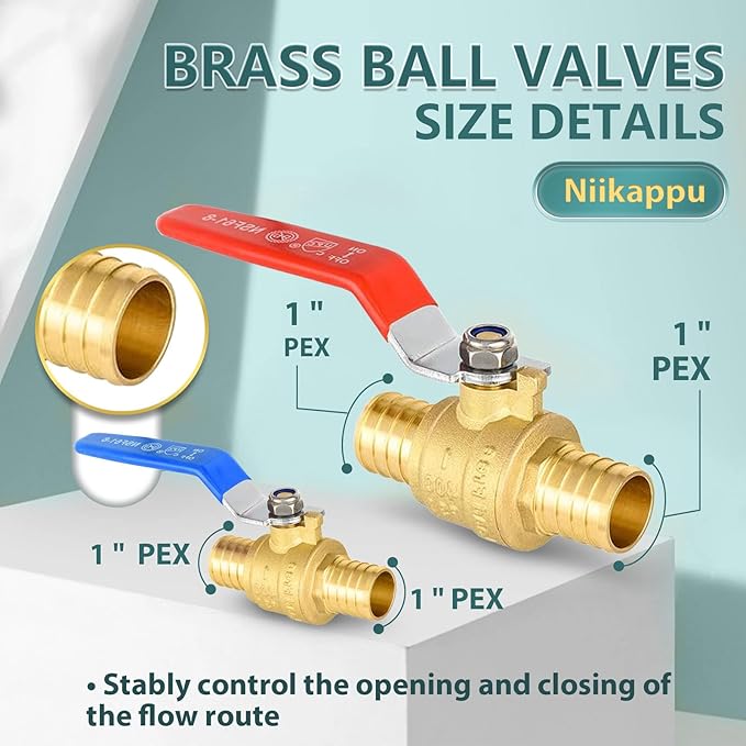 40 Pack Ball Valves, 1" Pex Crimp Shut Off Valve, Brass Full Port Pex B Shut Off Ball Valve for Hot and Cold Water, NSF/ANSI 61 Certified