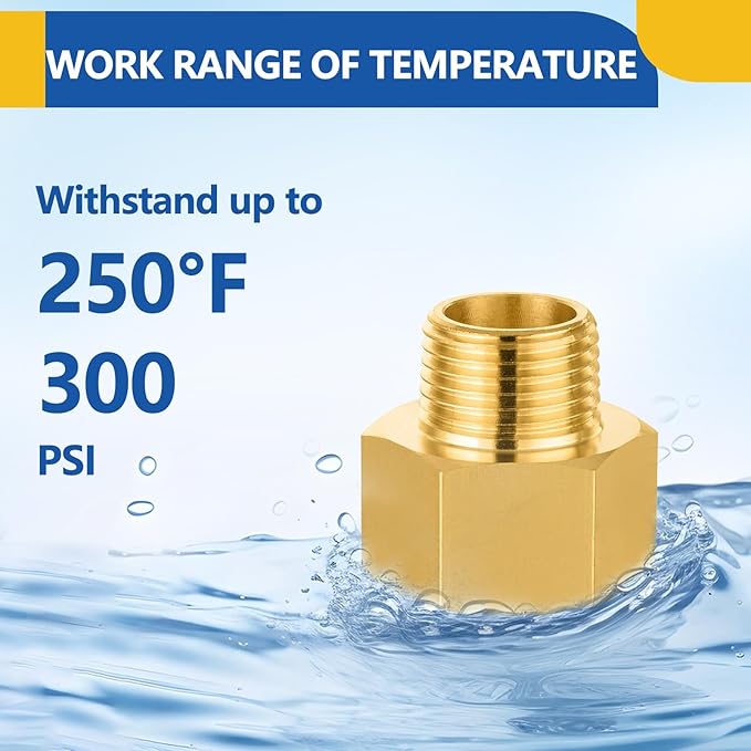 5 PACK GUOFIS Brass Pipe Fittings - 3/8" Male NPT x 1/2" Female NPT Reducing Adapter to Alter Pipe Diameters(NPT039-5Pack)